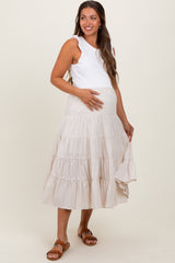 Ivory Striped Tiered Maternity Maxi Skirt