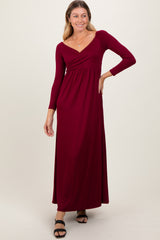 Burgundy Wrap Front Empire Waist Maternity Maxi Dress