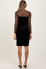 Black Velvet Embroidered Mesh Sleeve Dress