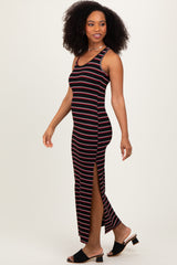 Black Red Striped Side Slit Maxi Dress