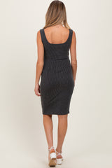 Charcoal Ribbed Fitted Sleeveless Maternity Dress