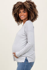 Heather Grey Basic V-Neck Long Sleeve Brushed Knit Maternity Top