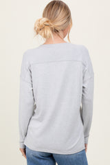 Heather Grey Basic V-Neck Long Sleeve Brushed Knit Top