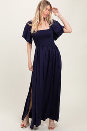 Navy Chambray Smocked Maxi Dress