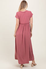 Mauve Short Sleeve Pocketed Maxi Dress