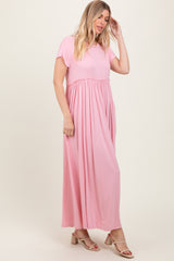 Light Pink Short Sleeve Pocketed Maxi Dress