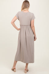 Taupe Ruffle Trim Maxi Dress