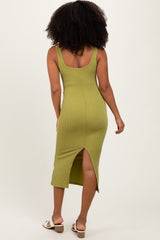 Lime Ribbed Front Tie Sleeveless Midi Dress