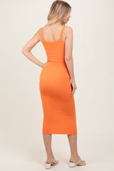 Orange Ribbed Cami Midi Dress