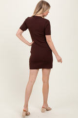 Brown Knit Short Sleeve Mini Dress