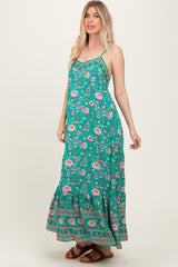 Green Floral Tie Back Maxi Dress