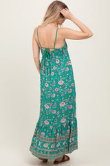 Green Floral Tie Back Maxi Dress