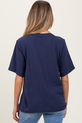 Navy Oversized Pocket Front Short Sleeve Maternity Top