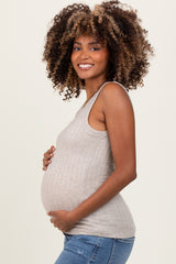 Beige Heather Ribbed Scoop Neck Maternity Tank