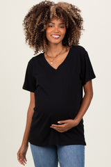 Black Oversized V-Neck Short Sleeve Maternity Tee