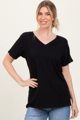 Black Oversized V-Neck Short Sleeve Tee