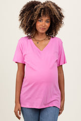 Pink Oversized V-Neck Short Sleeve Maternity Tee