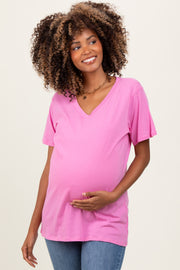 Pink Oversized V-Neck Short Sleeve Maternity Tee