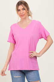 Pink Oversized V-Neck Short Sleeve Tee