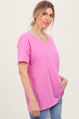 Pink Oversized V-Neck Short Sleeve Tee