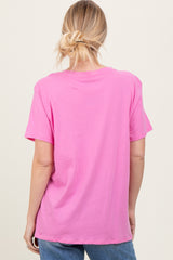 Pink Oversized V-Neck Short Sleeve Tee