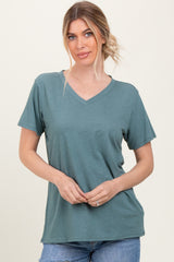 Light Olive Oversized V-Neck Short Sleeve Tee