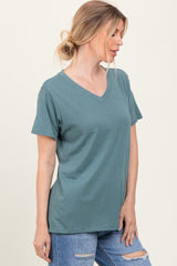 Light Olive Oversized V-Neck Short Sleeve Tee