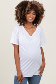 White Oversized V-Neck Short Sleeve Maternity Tee