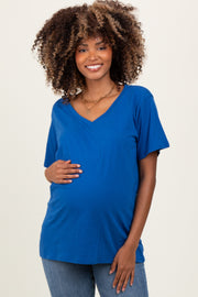 Royal Blue Oversized V-Neck Short Sleeve Maternity Tee