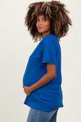 Royal Blue Oversized V-Neck Short Sleeve Maternity Tee