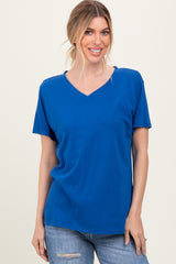 Royal Blue Oversized V-Neck Short Sleeve Tee