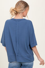 Blue Ribbed Boxy Fit Short Sleeve Top