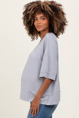 Light Grey Ribbed Boxy Fit Short Sleeve Maternity Top