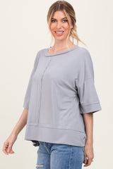 Light Grey Ribbed Boxy Fit Short Sleeve Top