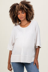 Cream Ribbed Boxy Fit Short Sleeve Maternity Top