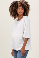 Cream Ribbed Boxy Fit Short Sleeve Maternity Top