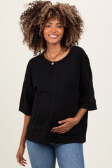 Black Ribbed Boxy Fit Short Sleeve Maternity Top