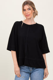 Black Ribbed Boxy Fit Short Sleeve Top