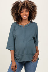 Teal Ribbed Boxy Fit Short Sleeve Maternity Top