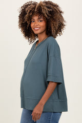 Teal Ribbed Boxy Fit Short Sleeve Maternity Top