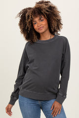 Black French Terry Vintage Wash Maternity Pullover