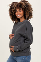 Black French Terry Vintage Wash Maternity Pullover