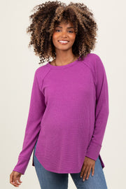 Plum Waffle Knit Side Slit Maternity Long Sleeve Top