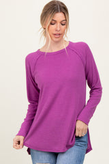 Plum Waffle Knit Side Slit Long Sleeve Top