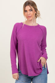 Plum Waffle Knit Side Slit Long Sleeve Top