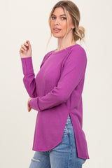 Plum Waffle Knit Side Slit Long Sleeve Top