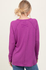 Plum Waffle Knit Side Slit Long Sleeve Top