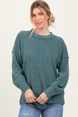 Light Olive Brushed Ribbed Knit Pullover