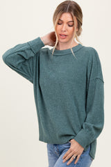 Light Olive Brushed Ribbed Knit Pullover