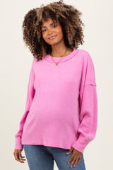 Pink Brushed Ribbed Knit Maternity Pullover